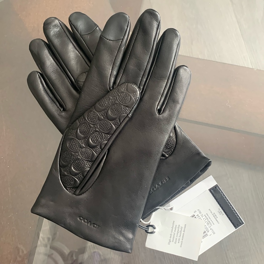 COACH Signature Leather Tech Gloves - Picture 6 of 16